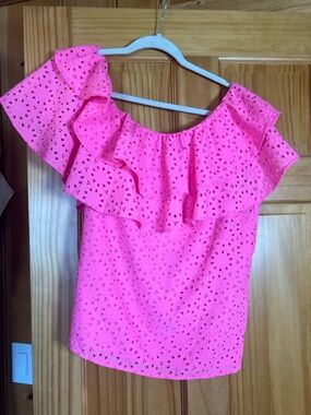 Lilly Pulitzer Trixie One-Shoulder Ruffle Top in Raz Berry Pink